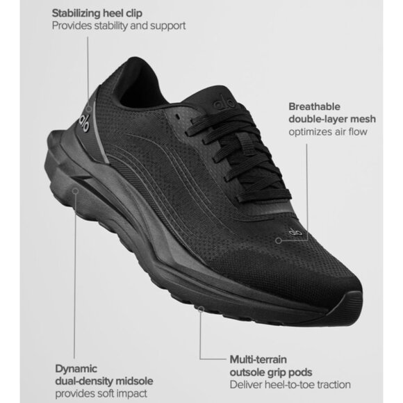Alo Runner Black/Black Athletic Active Running Exercise Outdoor Travel Workout 9 - Picture 3 of 16